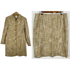 Le Suit 14 Skirt Suit Trench Coat Jacket Twill Woven Tan Beige Preppy Corpcore